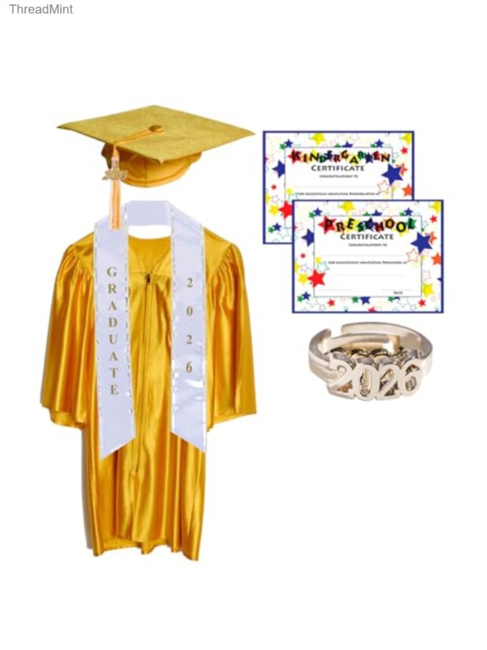 Kids Graduation Cap & Gown Deluxe Shiny Polyester Set with Tassel Sash Ring